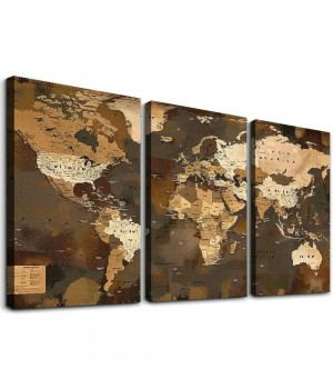 World Map Canvas Wall Art Retro Beige Abstract Painting Vintage Old Nautical Picture Framed Artwork Prints for Living Room Guest Bedroom Room Home Office Large Wall Decor 