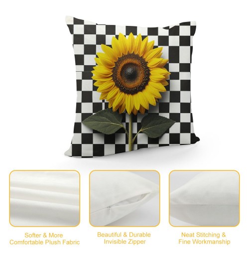 PHYHOO Summer decoration Square pillowcase Sunflower decoration farmhouse hug pillowcase Buffalo plaid short plush pillowcase home decor