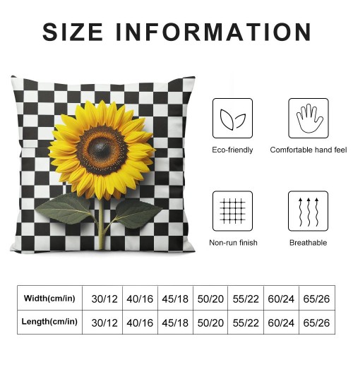 PHYHOO Summer decoration Square pillowcase Sunflower decoration farmhouse hug pillowcase Buffalo plaid short plush pillowcase home decor