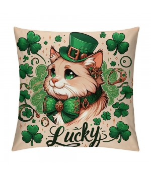 PHYHOO St Patricks Day pillow Cover Cat Decor Farmhouse Holiday Spring pillow Case Decorations for Home Sofa Bedroom