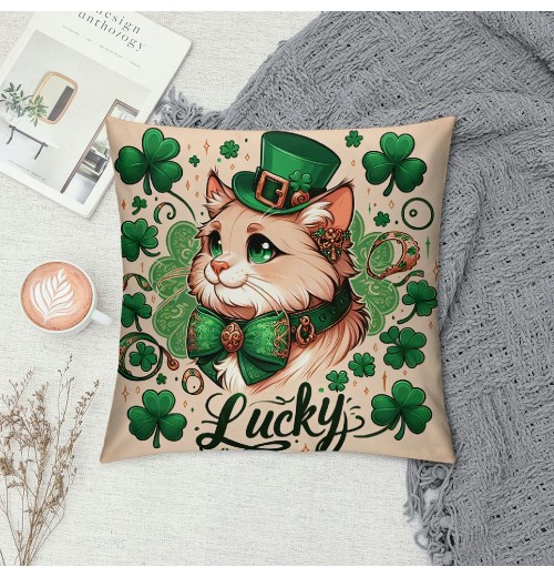 PHYHOO St Patricks Day pillow Cover Cat Decor Farmhouse Holiday Spring pillow Case Decorations for Home Sofa Bedroom