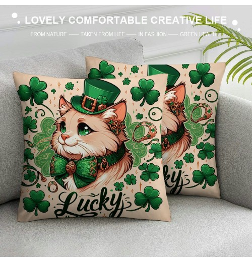 PHYHOO St Patricks Day pillow Cover Cat Decor Farmhouse Holiday Spring pillow Case Decorations for Home Sofa Bedroom