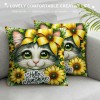 PHYHOO Summer pillow Cover Cat Decor Sunflower Farmhouse Seasonal pillow Case Decorations for Home Sofa Couch (Yellow)