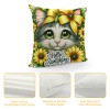 PHYHOO Summer pillow Cover Cat Decor Sunflower Farmhouse Seasonal pillow Case Decorations for Home Sofa Couch (Yellow)