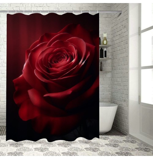 Shangniulu Art Red Roses Bathroom Set with Shower Curtain and Rugs, Toilet Lid Cover, Bath Mat, Romantic Roses Shower Curtains for Bathroom Decor, Waterproof Fabric Bathroom Shower Curtain Sets with 