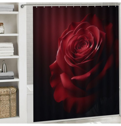 Shangniulu Art Red Roses Bathroom Set with Shower Curtain and Rugs, Toilet Lid Cover, Bath Mat, Romantic Roses Shower Curtains for Bathroom Decor, Waterproof Fabric Bathroom Shower Curtain Sets with 