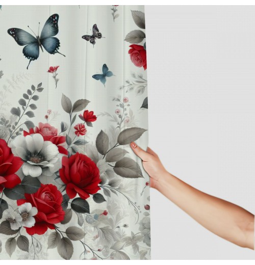 Shangniulu Red Rose Shower Curtain Retro Rose Floral Decorative Bath Curtain Polyester Fabric Waterproof Bathroom Curtain with Hooks