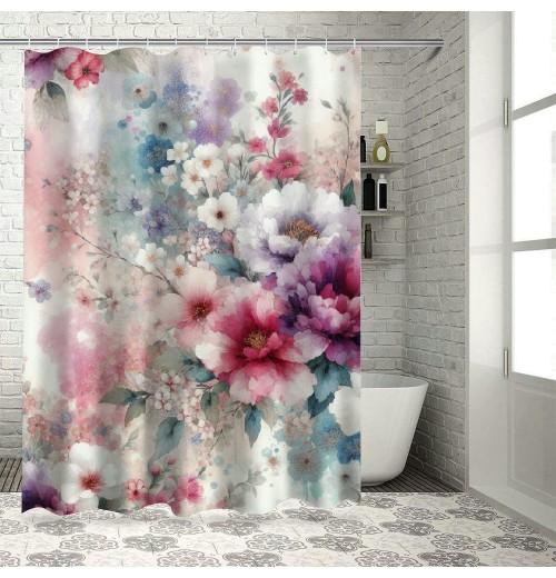 Shangniulu Pink Shower Curtain, Fantasy Delicate of and with Dots Dreamy,  Fabric Bathroom Decor Set with Hooks