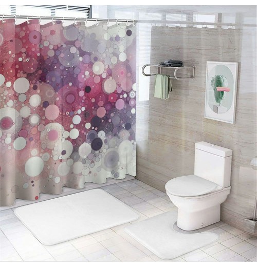 Shangniulu Pink Shower Curtain, Modern Polka Themed Dreamy Color Spots with Abstract Aura Faded Effect,  Fabric Bathroom Decor Set with Hooks