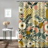 Shangniulu Shower Curtain, Springtime Treasured Flowers and Zigzags Boho Nordic,  Fabric Bathroom Decor Set with Hooks