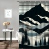 Shangniulu Striped Shower Curtain, Boho Mountain Scenery with Woods and Line Details,  Fabric Bathroom Decor Set with Hooks