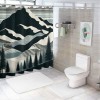 Shangniulu Striped Shower Curtain, Boho Mountain Scenery with Woods and Line Details,  Fabric Bathroom Decor Set with Hooks