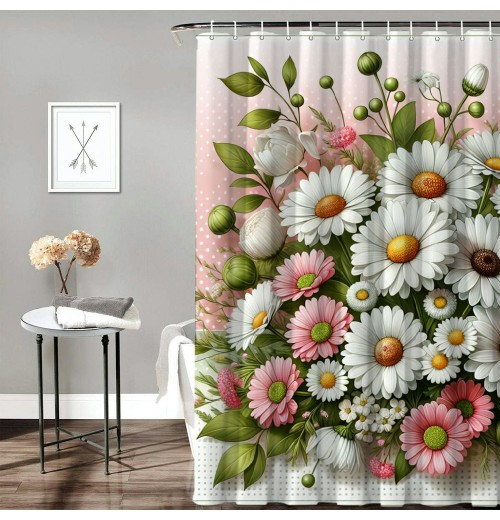 Shangniulu Shower Curtain, Blushing on Minimal Backdrop,  Fabric Bathroom Decor Set with Hooks