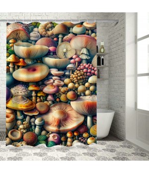 Shangniulu Botanical Shower Curtain, Abstract Mushrooms and Branches Colorful Woodland Life Design,  Fabric Bathroom Decor Set with Hooks