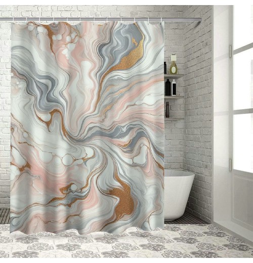 Shangniulu Pink Shower Curtain, Classic Marble Print Composition Formed with Dreamy Lines and Swirls Modern,  Fabric Bathroom Decor Set with Hooks