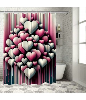 Shangniulu Pink Shower Curtain, Futurist Love Concept Grunge Design Hearts with Faded Effect Lines Print Graffiti,  Fabric Bathroom Decor Set with Hooks