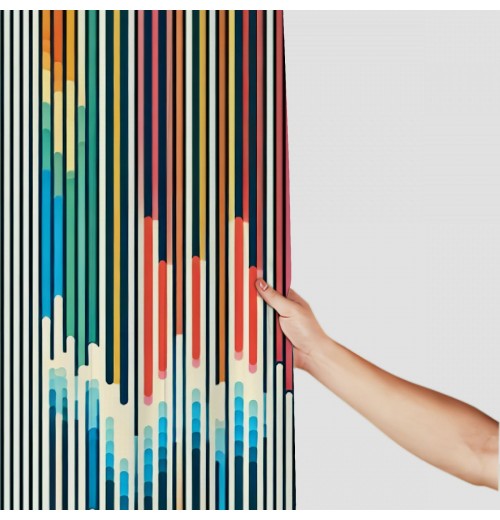 Shangniulu Abstract Shower Curtain, Vibrant Colored Stripes Vertical Pattern Funky a Modern Tile Illustration,  Fabric Home Bathroom Art for Bath Decor Set with Hooks