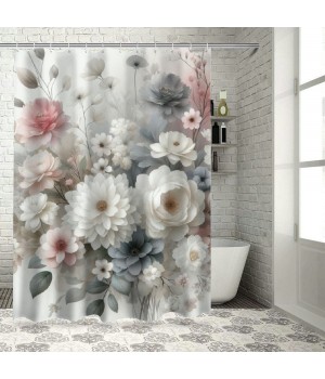 Shangniulu Pink Shower Curtain, Dreamy Huddle of Carnation Flowers with Gentle Petals on Plain Backdrop,  Fabric Bathroom Decor Set with Hooks, 69" W x 70" L, Dark Sea Green Pale Khaki