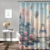 Shangniulu Pink Shower Curtain, Blush Tone Atmosphere Dreamy Paris with Flowers Balloons and Eiffel Tower,  Fabric Bathroom Decor Set with Hooks