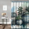 Shangniulu Botanical Shower Curtain, Exotic Leaves on Ethnic Pots on Colorful Watercolor Backdrop,  Fabric Bathroom Decor Set with Hooks