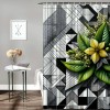 Shangniulu Leaves Shower Curtain, Meadow Bouquet Boho Leaf Print on Modern Triangular Shapes,  Fabric Bathroom Decor Set with Hooks