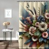 Shangniulu Floral Eucalyptus Shower Curtain, Wild Flower Bouquet Expressive Rustic Seasonal Botanic Artwork,  Fabric Bathroom Decor Set with Hooks