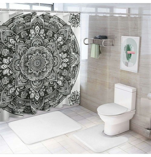 Shangniulu Shower Curtain, Flower Circle Retro Pattern Eastern Universe Theme,  Fabric Bathroom Decor Set with Hooks