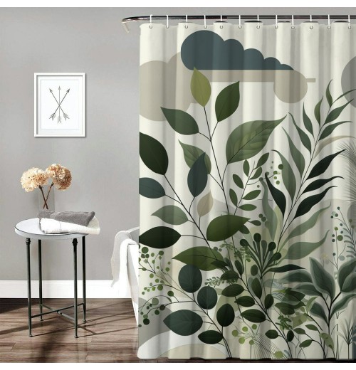 Shangniulu Shower Curtain, and Leafs with Earthy Yellow Meadow ,  Fabric Bathroom Decor Set with Hooks