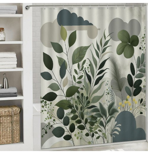 Shangniulu Shower Curtain, and Leafs with Earthy Yellow Meadow ,  Fabric Bathroom Decor Set with Hooks