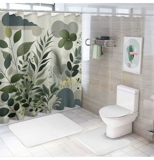 Shangniulu Shower Curtain, and Leafs with Earthy Yellow Meadow ,  Fabric Bathroom Decor Set with Hooks