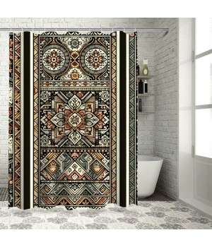 Shangniulu Shower Curtain, Concept Ethnic Ornaments Cultural Inspirations,  Fabric Bathroom Decor Set with Hooks