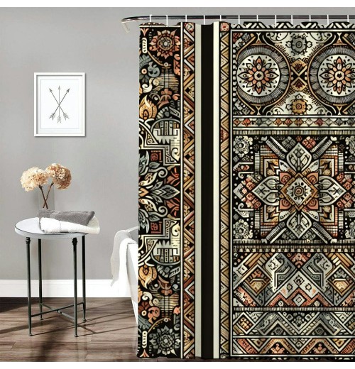 Shangniulu Shower Curtain, Concept Ethnic Ornaments Cultural Inspirations,  Fabric Bathroom Decor Set with Hooks