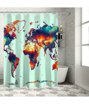 Shangniulu Shower Curtain, Detailed World Map with All Countries Major Capital Cities ,  Fabric Bathroom Decor Set with Hooks