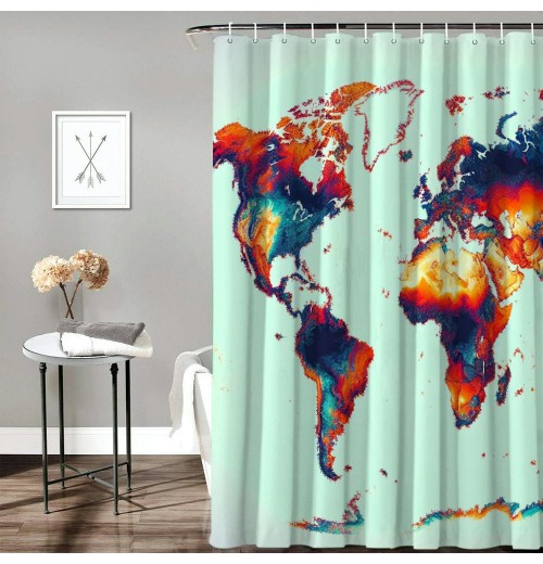 Shangniulu Shower Curtain, Detailed World Map with All Countries Major Capital Cities ,  Fabric Bathroom Decor Set with Hooks