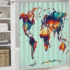 Shangniulu Shower Curtain, Detailed World Map with All Countries Major Capital Cities ,  Fabric Bathroom Decor Set with Hooks