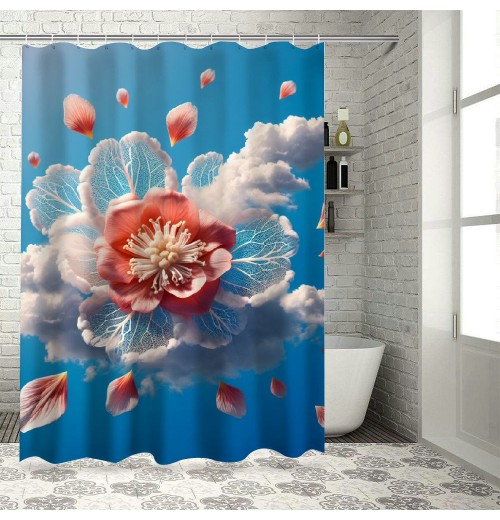 Shangniulu Flower Shower Curtain, Abstract Themed Modern Futuristic Image with Water Like Colored Artwork Print,  Fabric Bathroom Decor Set with Hooks