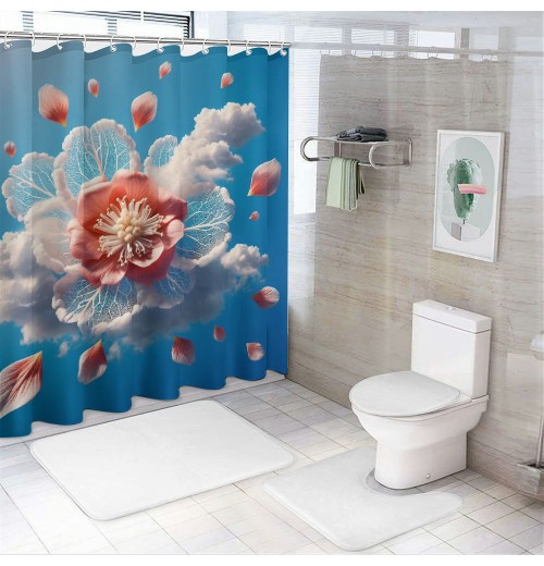 Shangniulu Flower Shower Curtain, Abstract Themed Modern Futuristic Image with Water Like Colored Artwork Print,  Fabric Bathroom Decor Set with Hooks