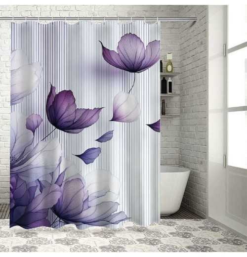 Shangniulu Flower Shower Curtain, Abstract Themed Modern Futuristic Image with Water Like Colored Artwork Print,  Fabric Bathroom Decor Set with Hooks