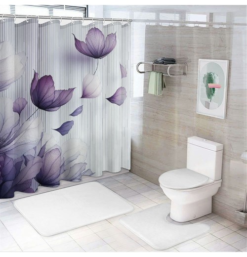 Shangniulu Flower Shower Curtain, Abstract Themed Modern Futuristic Image with Water Like Colored Artwork Print,  Fabric Bathroom Decor Set with Hooks