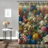 Shangniulu Colorful Flower Shower Curtain, Abstract Themed Modern Futuristic Image with Like Colored Artwork Print,  Fabric Bathroom Decor Set with Hooks