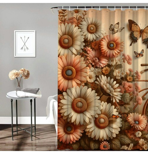 Shangniulu Shower Curtain, with Tender Clouds Butterflies Flowers and ,  Fabric Bathroom Decor Set with Hooks