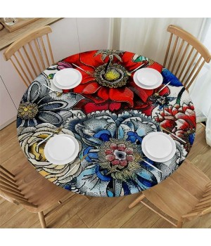 Shangniulu Boho Round Table cover, Waterproof and Spill-Proof Washable Polyester Table, for Polyester Reception Banquet Event Kitchen Dining