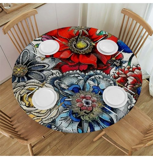 Shangniulu Boho Round Table cover, Waterproof and Spill-Proof Washable Polyester Table, for Polyester Reception Banquet Event Kitchen Dining