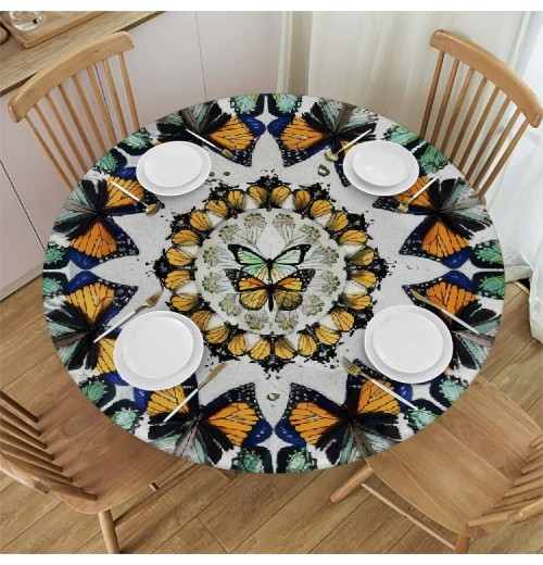 Shangniulu Boho Style Round Table cover, Colors Beautiful Butterfly Floral, Great for Buffet Tables, Parties, Holiday Dinners and More