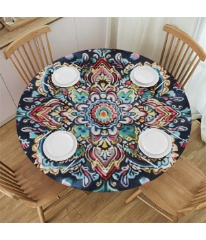 Shangniulu Bohemian Round Table cover, Waterproof and Spill-Proof Washable Polyester Table, Suitable for Polyester Reception Banquet Event Kitchen Dining