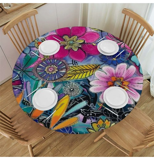 Shangniulu Boho Round Table cover, Bohemian Colorful Flowers Botanical, Suitable for Wedding Party Polyester Reception Banquet Event Kitchen Dining