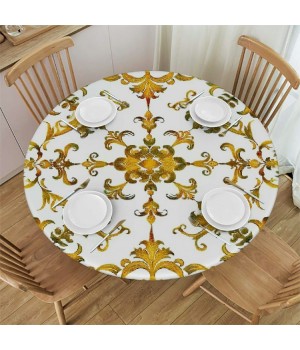 Shangniulu Round Table , Inspired Classic Print, Elastic Edge, Suitable for Dining Tables, self-Service Parties and Camping