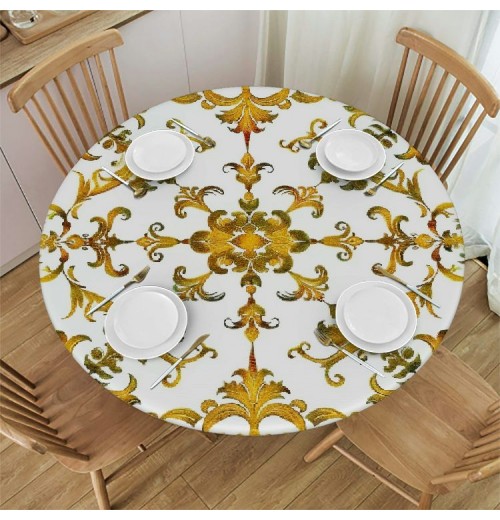 Shangniulu Round Table , Inspired Classic Print, Elastic Edge, Suitable for Dining Tables, self-Service Parties and Camping