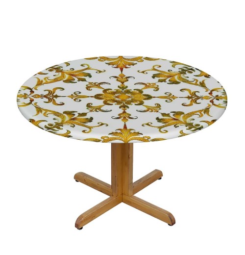 Shangniulu Round Table , Inspired Classic Print, Elastic Edge, Suitable for Dining Tables, self-Service Parties and Camping