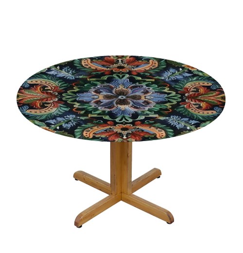 Shangniulu  Printing Round Table with Elastic Edge, Abstract Flower Waterproof Design Round Table Cover, Table Decoration 